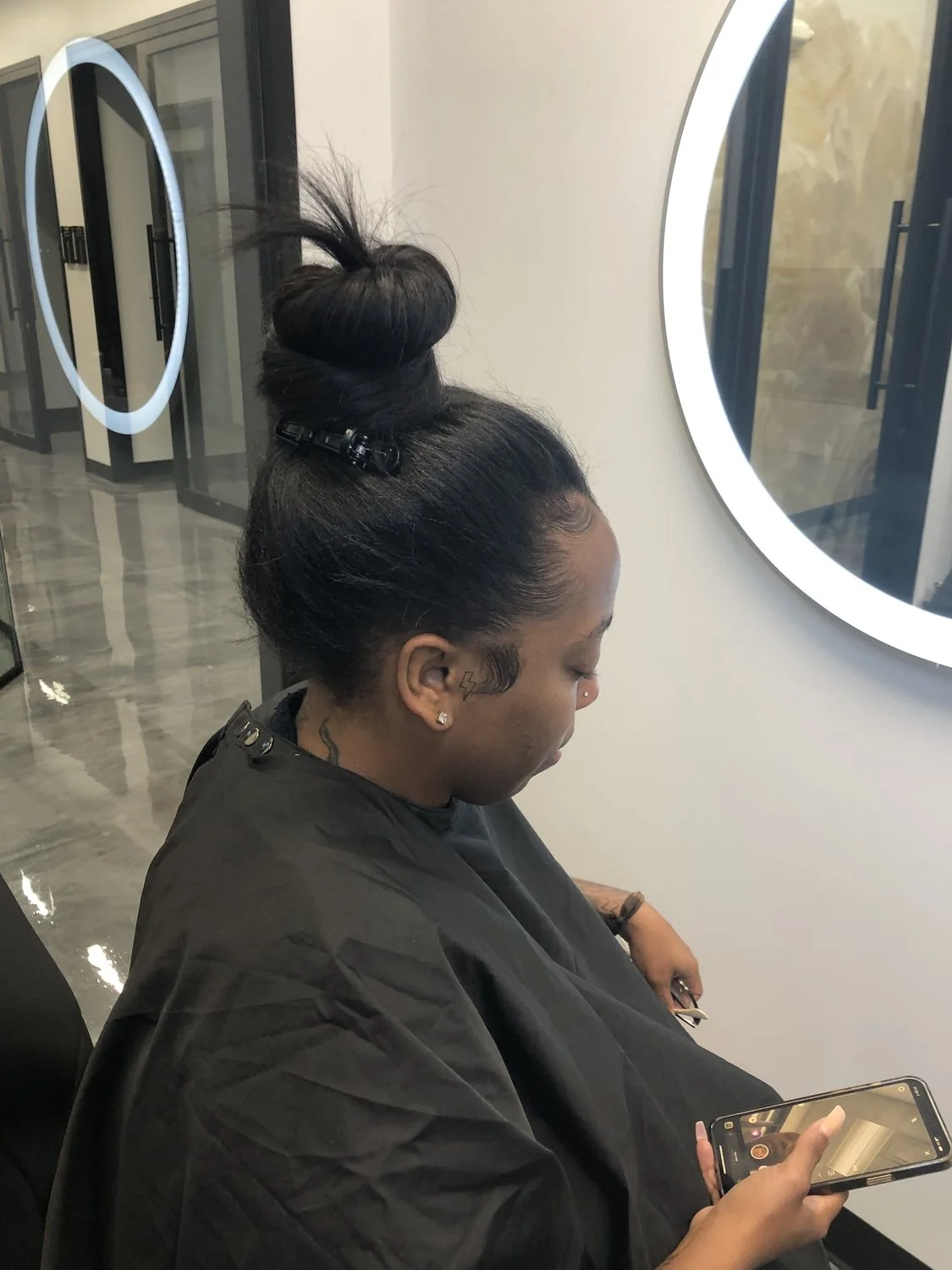 Braidless sew-in result on natural textured hair at Healthy Hair Care First in Arlington, Texas.